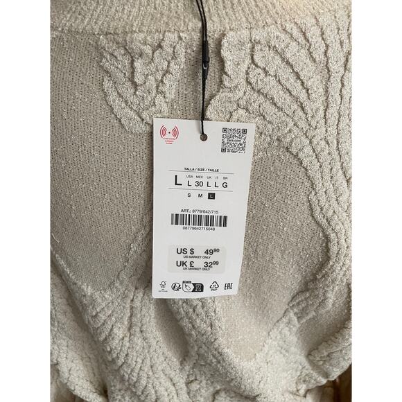 NWT Zara Textured Knit 2-Piece Set Ivory Size L Belted Top Maxi Skirt - Picture 2 of 5